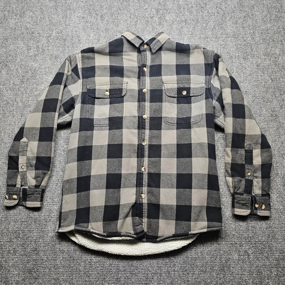 RedHead Mens M Grey Black Buffalo Plaid Sherpa Lined Flannel Shirt Jacket